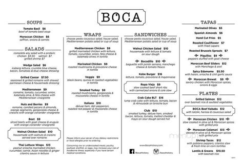 Online Menu Of Boca Hickory Nc