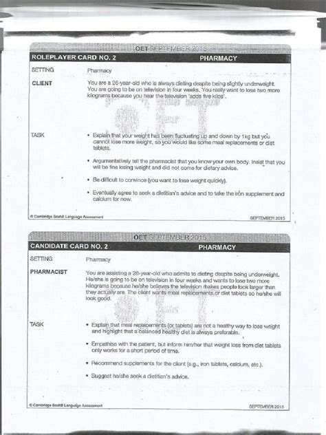 Oet Speaking Role Play Cards Pdf