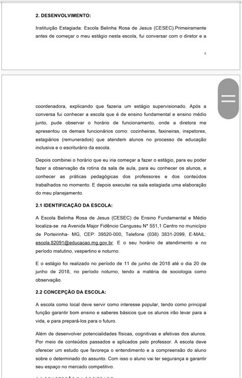 Desenvolvimento do relatório de estágio Gestão Educacional