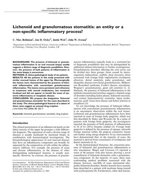 Pdf Lichenoid And Granulomatous Stomatitis An Entity Or A Non