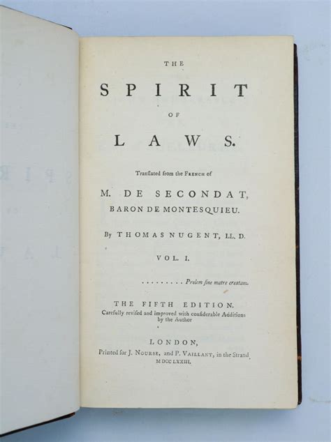 The Spirit Of Laws By Montesquieu C L De Secondat Baron De Trans Thomas Nugent Very