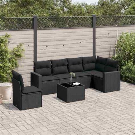 Salon De Jardin 7 Pcs Avec Coussins Noir R Sine Tress E EBay