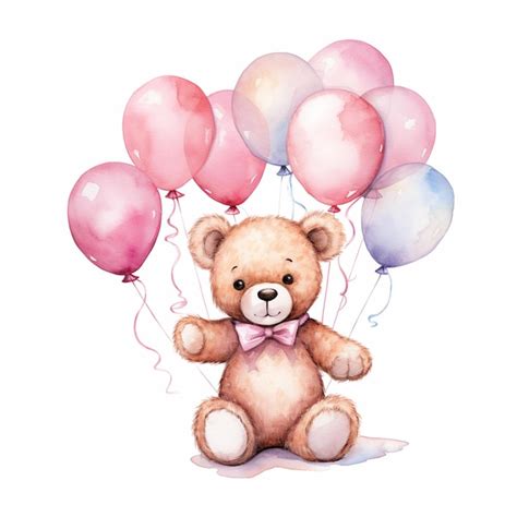 Premium Photo There Is A Teddy Bear Holding A Bunch Of Balloons