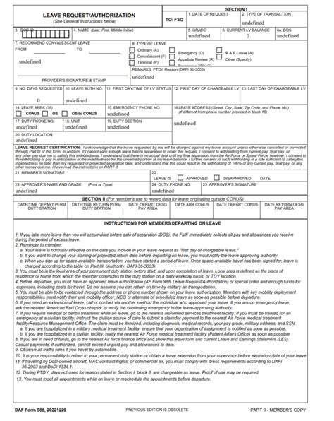 Daf Form 988 Leave Requestauthorization Finder Doc