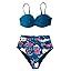 CUPSHE Women S Sapphire Blue Floral High Waisted Back Hook Bikini