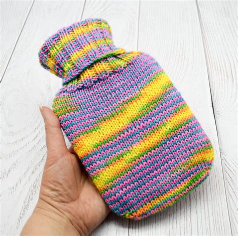 Hand Knitted Hot Water Bottle Cover Multicolour Folksy