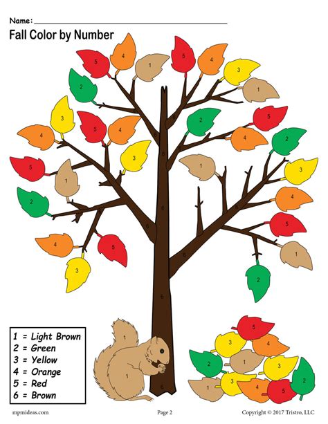 Fall Color By Number Worksheets