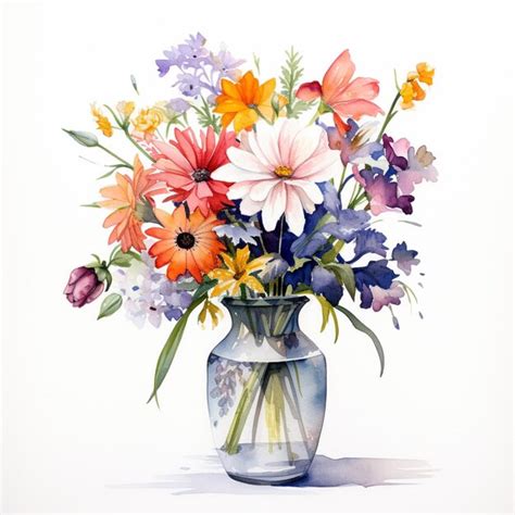 There Is A Watercolor Painting Of A Vase Of Flowers Generative Ai