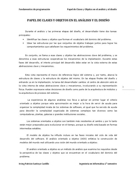 El Papel De Clases Y Objetos En El Análisis Y El Diseño Pdf