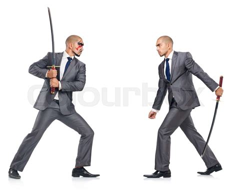 Two Men Figthing With The Sword Isolated On White Stock Image Colourbox