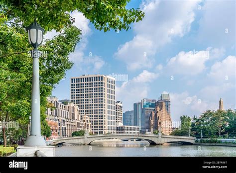 Shanghai Skyline On Suzhou River China Stock Photo Alamy