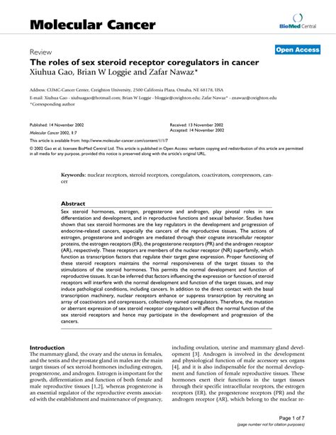 PDF The Roles Of Sex Steroid Receptor Coregulators In Cancer