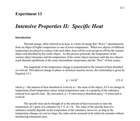 Intensive Properties II: Specific Heat Introduction | Chegg.com