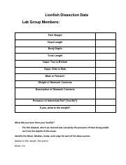 Lionfish Dissection Data Weight Length And Stomach Contents Course