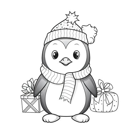 Merry Christmas Cute Penguin Drawing With Christmas Ornaments Sketch