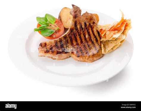 Meat Steak With Grilled Vegetables Stock Photo Alamy