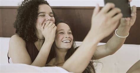 Lesbian Couple Taking Selfie With Smart Stock Footage Sbv 338969662