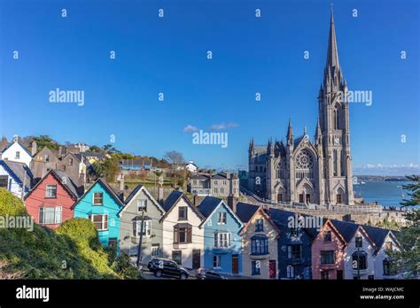 Deck Of Card Houses With St Colman S Cathedral In Cobh Ireland Stock