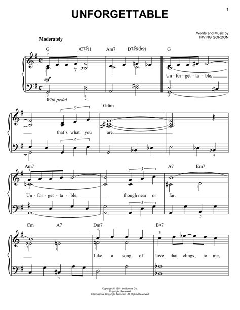 Unforgettable By Irving Gordon Sheet Music For Easy Piano At Sheet