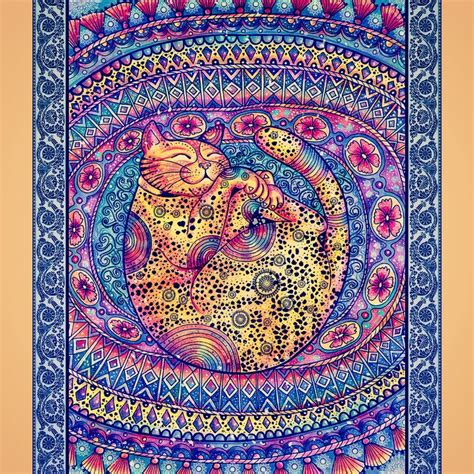 A Colorful Painting With Cats On It