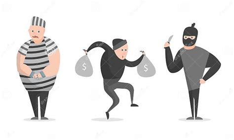 Cartoon Crime Bandit Thief Characters Icon Set Vector Stock Vector