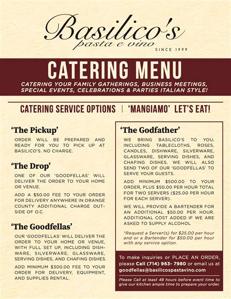 Huntington Beach, CA Restaurant | Catering Italian Style | Basilico's ...