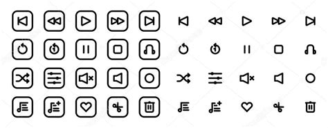 Conjunto De Iconos Del Reproductor Multimedia En Estilo De L Nea