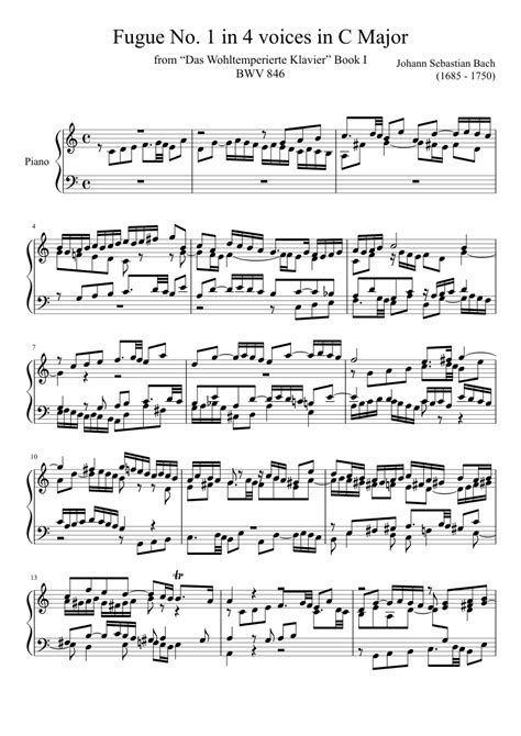 Fugue No 1 Bwv 846 In C Major Sheet Music For Piano Download Free In Pdf Or Midi