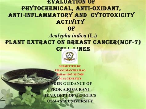 Evaluation Of Phytochemical Anti Oxidant Anti Inflammatory And Cyt