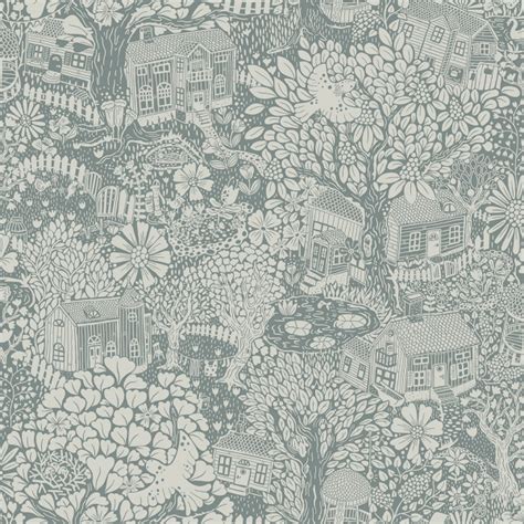 4111-63005 - Bygga Bo Blue Woodland Village Wallpaper - by A-Street Prints