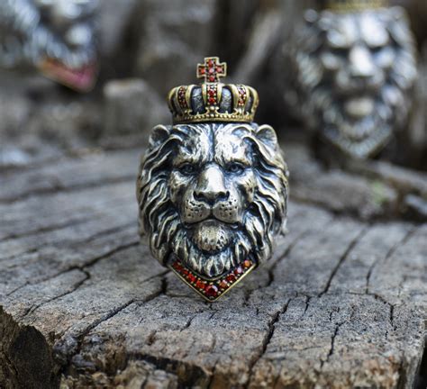 Crown Lion Ring S925 Solid Sterling Silver Men Ring Majestic Etsy