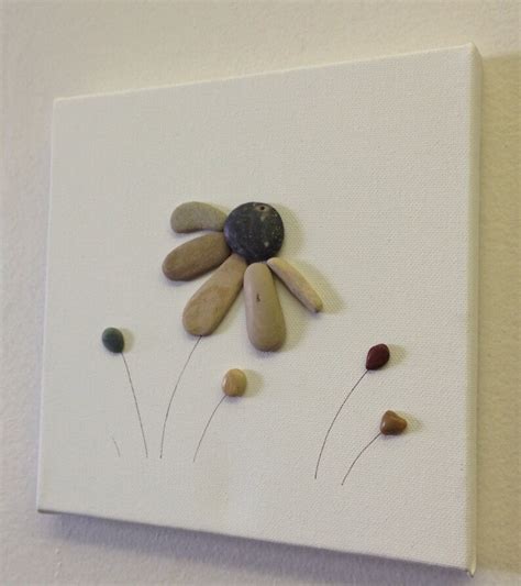 Beach Stone Artwork/ Pebble Art/ Canvas Art/ Collage-black-eyed Susan ...