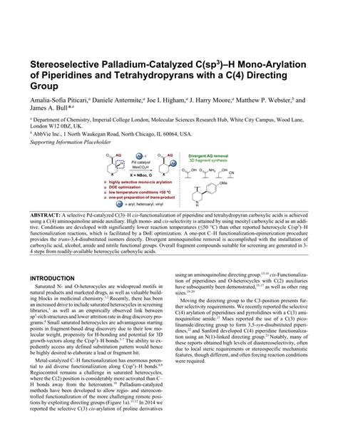 PDF Stereoselective Palladium Catalyzed C Sp3 H Mono Arylation Of