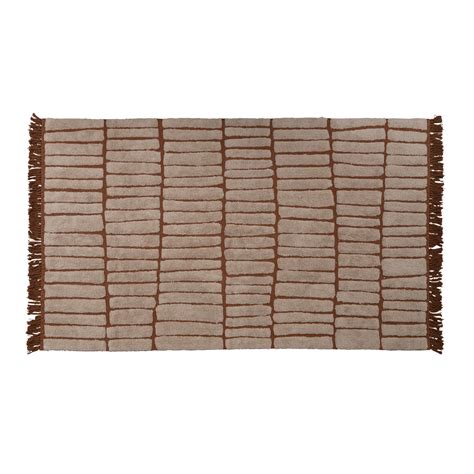 Cotton Tufted Rug w/ Block Design & Fringe