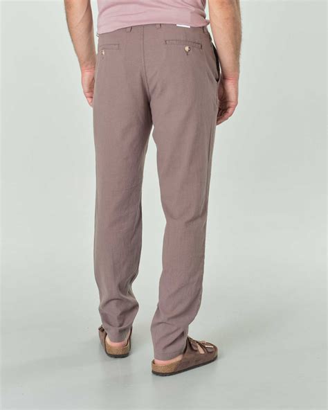 Pantaloni Chino Color Fango In Misto Cotone E Lino Stretch