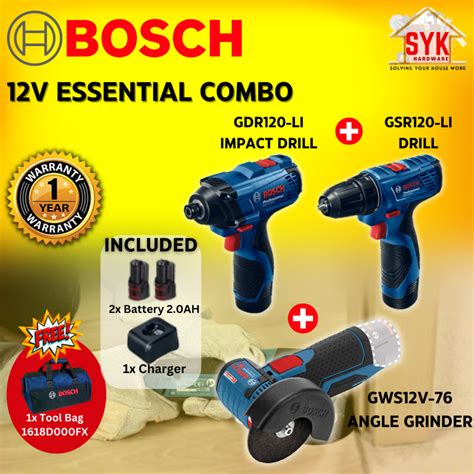 SYK Bosch GSR120 LI GDR120 LI GWS 12V 76 Combo Kit Cordless Impact