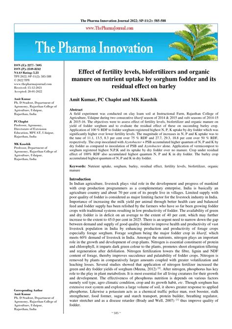 PDF Effect Of Fertility Levels Biofertilizers And Organic Manure On