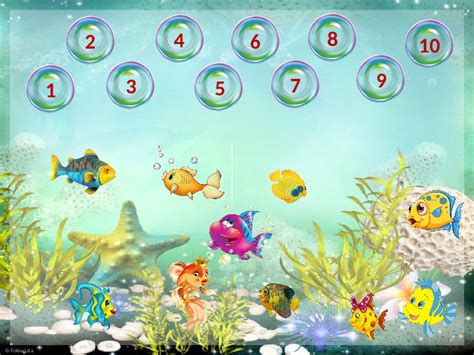 Интерактивная игра для дошкольников по математике "Сосчитай рыбок"