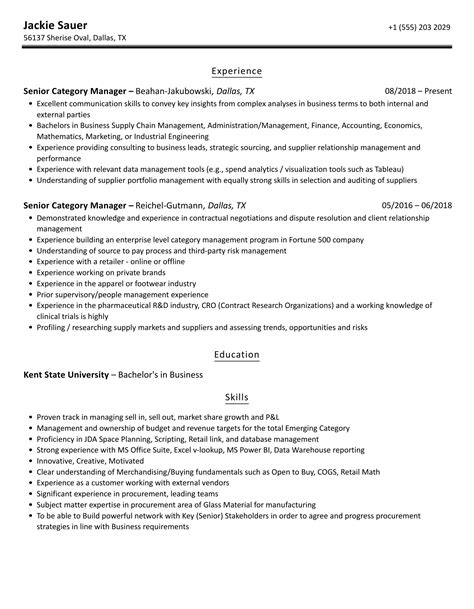 Senior Category Manager Resume Samples Velvet Jobs