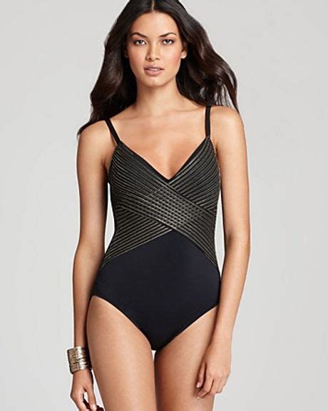 Gottex Surplice V Neck One Piece Swimsuit In Gold Black Gold Lyst