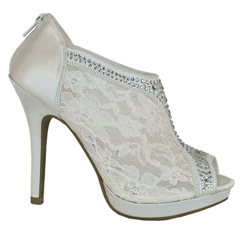 Snj Trends Womens Lace High Heel Crystals Platform Peep Toe Shootie