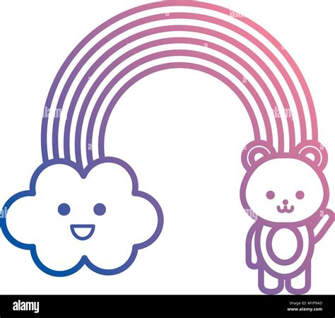 Cute Rainbow With Cloud And Teddy Kawaii Characters Stock Vector Image