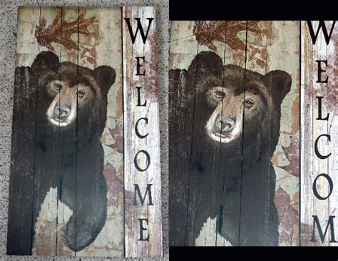 Distressed Wood Boards Bear Welcome Sign - Moose-R-Us.Com Log Cabin Decor