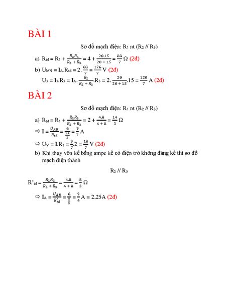 Đáp án Btvn Ngày 10 Tháng 3 BÀi 1 Sơ đồ Mạch điện R 1 Nt R 2 R 3 A Rtđ R 1 𝑅 2 𝑅 3