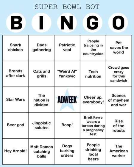 Printable Super Bowl Commercial Bingo