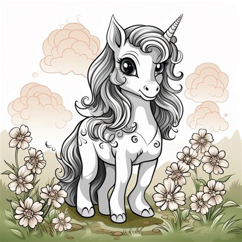 Premium Ai Image There Is A Cartoon Unicorn Standing In A Field Of