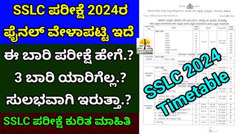 Karnataka Sslc Exam Final Timetable Sslc Exam Pattern