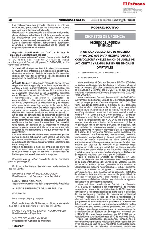 Prorroga Del Decreto De Urgencia N 100 2020 Que Dicta Medid Decreto De