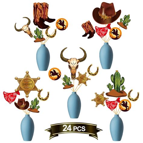 Buy 24Pcs Western Cowboy Party Decorations Centerpiece Sticks Western