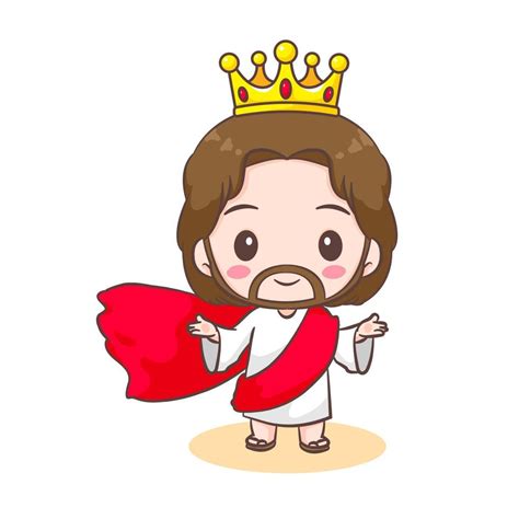 Cute Jesus Christ Cartoon Character With Crown Christian Religion